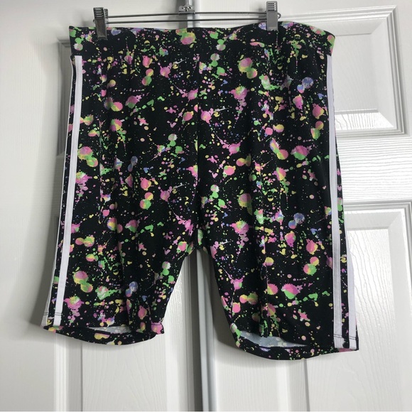 feathers Shorts Feathers Black Paint Splatter Biker Shorts Elastic